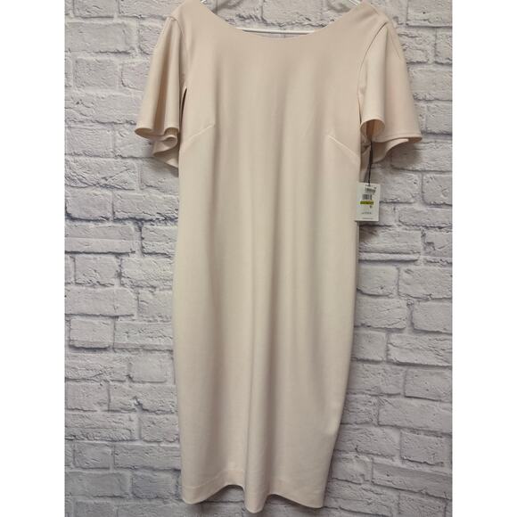 Calvin Klein Lt Pink Short Sleeve Ruffle Back Midi Career Cocktail Dress NWT 14 - Picture 1 of 4